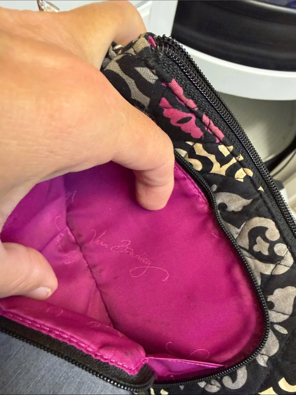 retired/ vintage Vera Bradley Black, Pink & Cream Quilted Wristlet